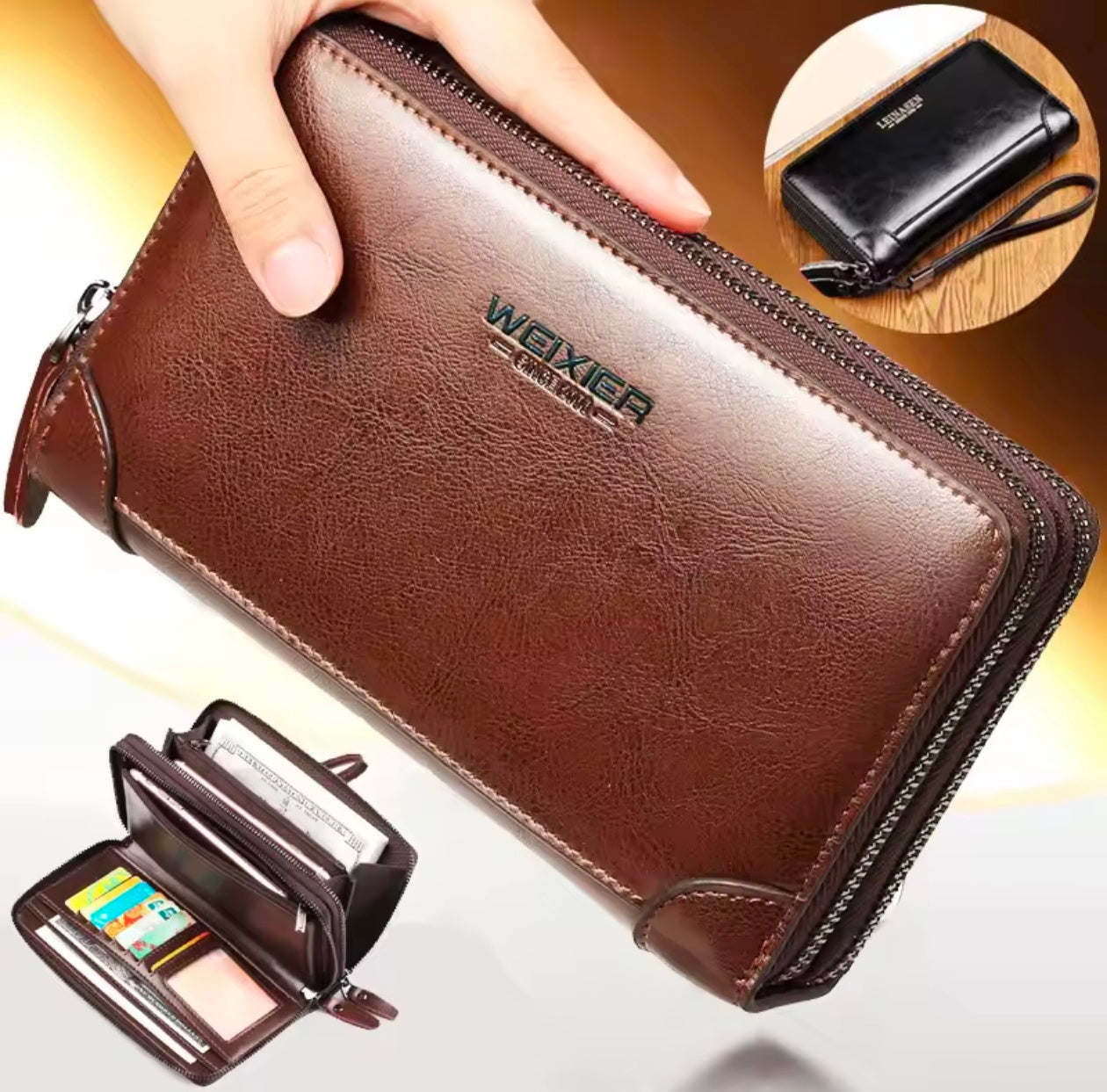 Double zipper Universal Long Wallet Large Capacity Multi Zipper pockets for Mobile Double zipper Universal Long Wallet Large Capacity Multi Zipper pockets for Mobile